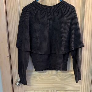 LOFT charcoal grey Layered Rib-Knit Crewneck Sweater